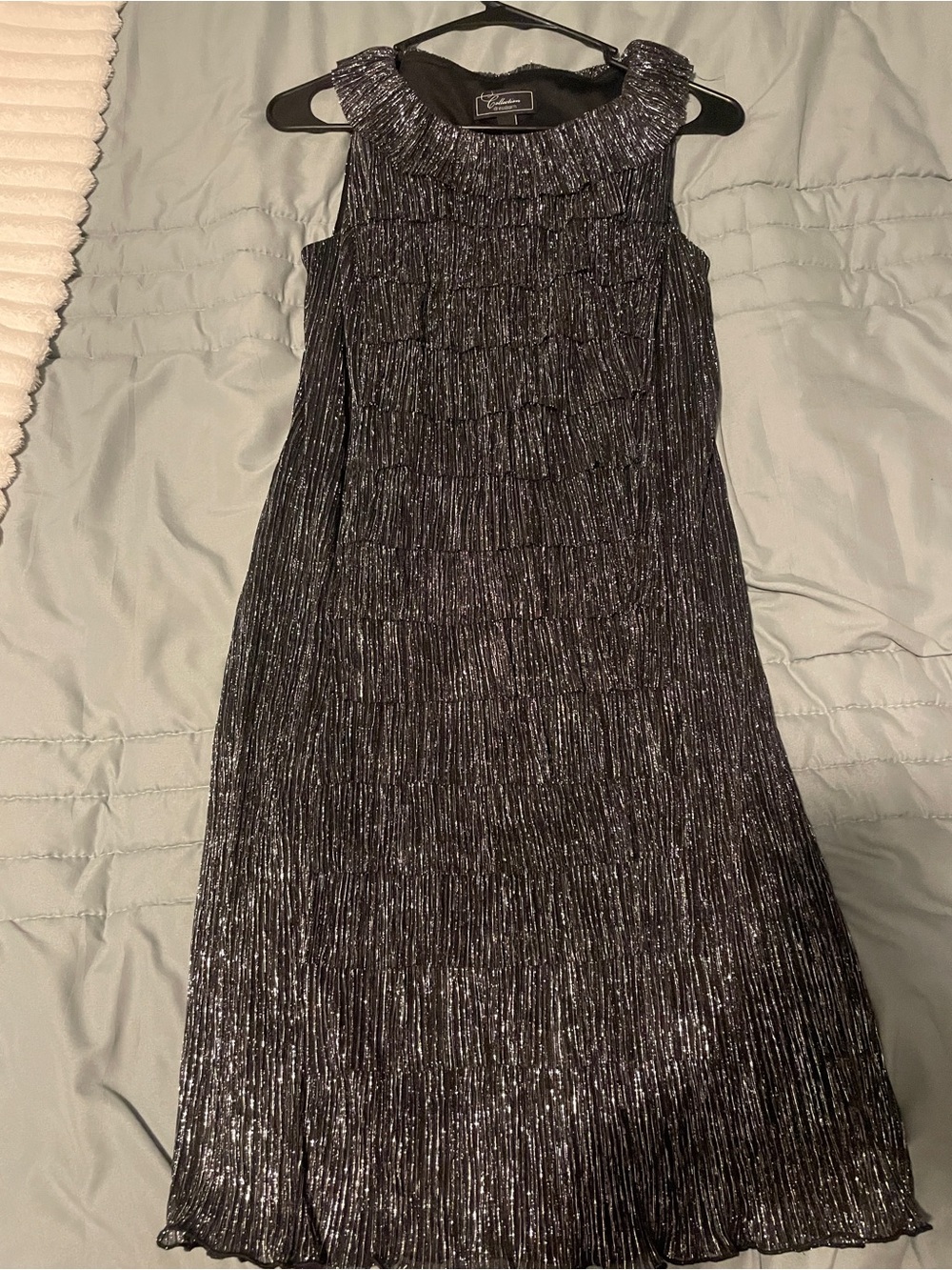 Dress Barn Black and Silver  shimmer Tiered Fringe Mini Dress size 4